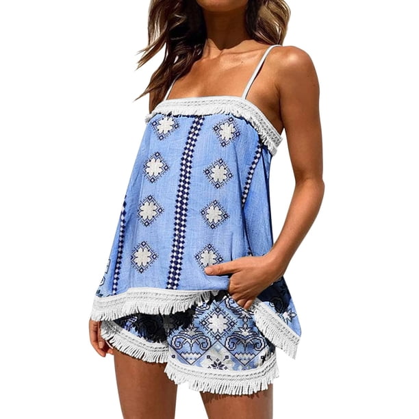 Conjuntos de 2 piezas de verano de estilo étnico bohemio para mujer Pompotops ulkah937287
