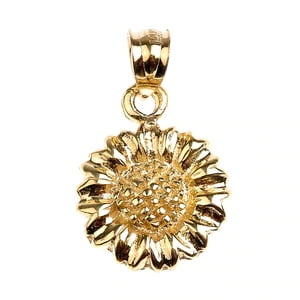 Yellow Gold Sunflower Charm Pendant Necklace : 10K Pendant with 22" chain