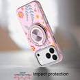 thumbnail image 3 of For iPhone 17 Pro Max Metal Diamond CD Pattern Design Matte Finished Hybrid with Rotational Ring [Car Mount Friendly] Case - Pink with Daisies and Floral, 3 of 4
