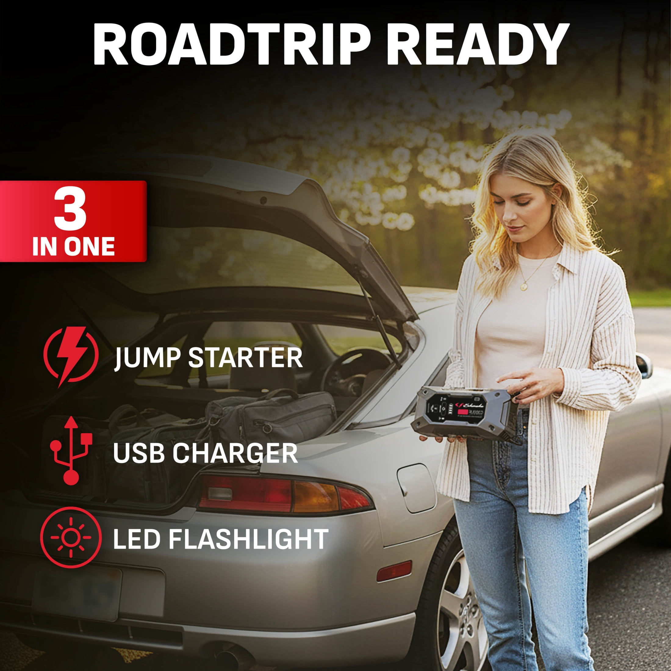 Schumacher Electric Rugged 2500A Lithium Car Battery Jump Starter and Power pack/Jump Box, USB Charging, 12V Sport, Auto, and Marine Batteries, SL1596