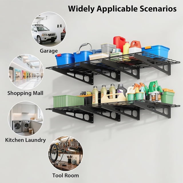 Royalbelle 2-Pack 2x6ft Black Garage Shelving, Wall Shelf Storage Rack