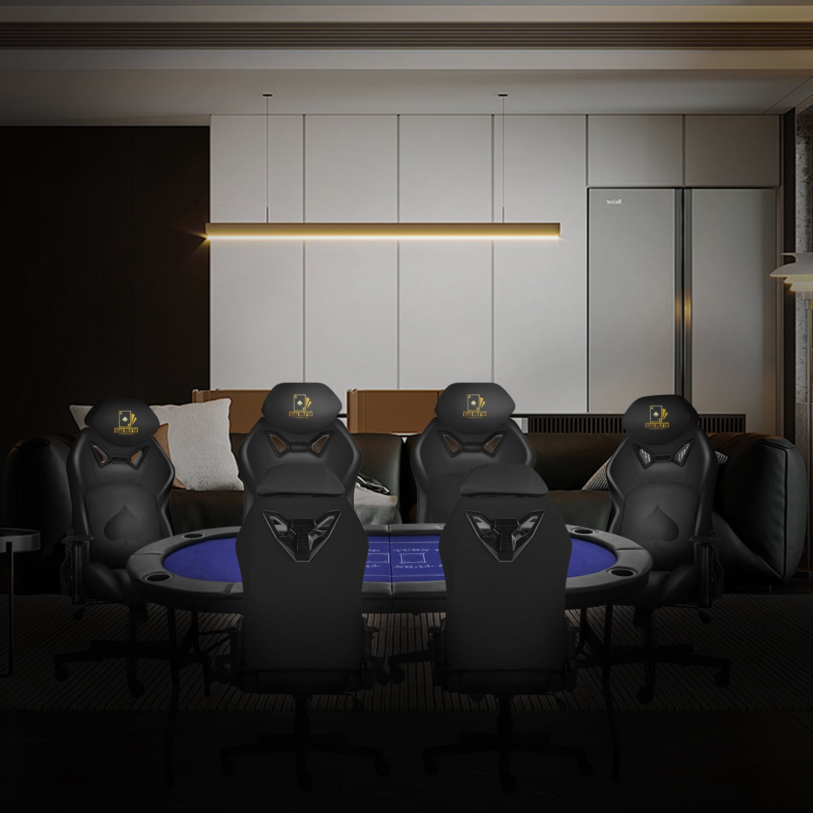 Ergonomic Video Poker Gaming Chair Recliner with Texas Hold'em Sign Swivel Chair with Poker Logo, Lumbar Support, Headrest, Height Adjustable for Study, Home Office, Black Poker 3