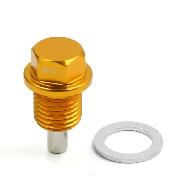 M14X1,5 Tornillo Magnéctico para Drenaje de Carter de Aceite con Arandela para Motor de Coche Aluminio Tono Oro