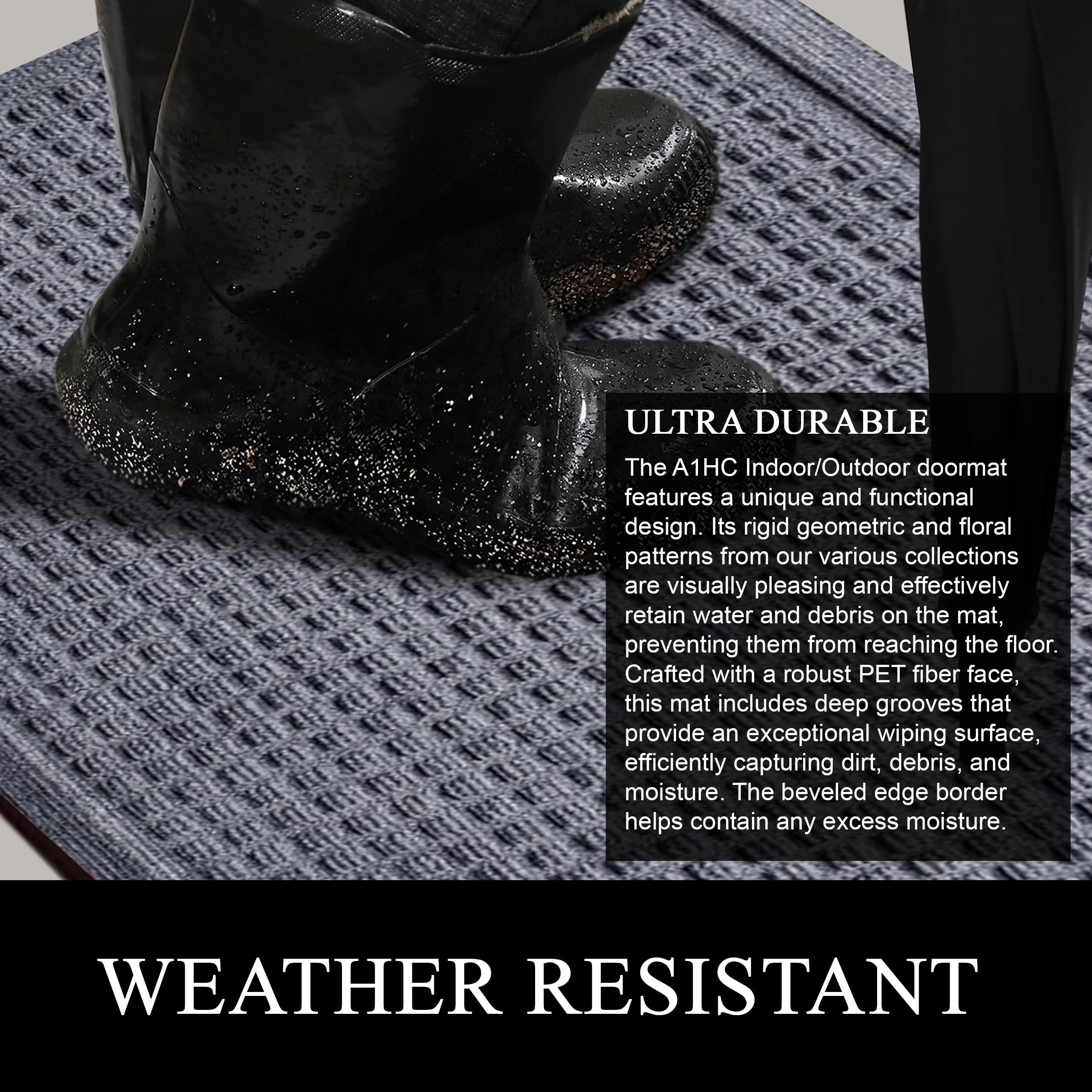 A1HC Indoor Outdoor Mat, Front and Back Entrance Welcome Mats, Front Door Patio Mats 18X30 Inches, Non-Slip Easy Clean Entrance Washable Doormats, Dark Grey