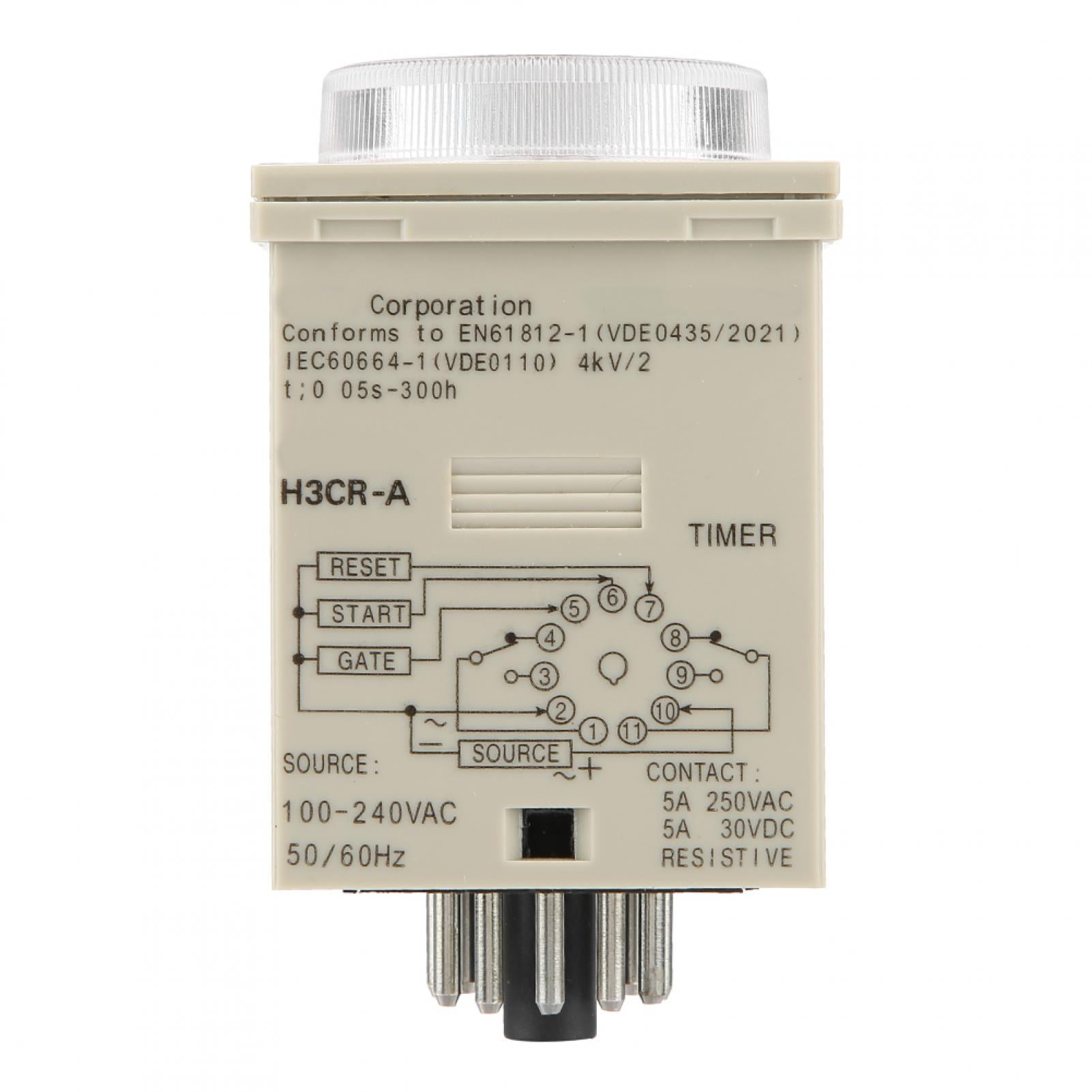 H3CR-A Delay Timer Relay 0.5S-300H Knob Control Time Relay 11-Pin 100-240VAC 100-125VDC for Automated Control Circuit 