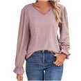 thumbnail image 4 of Kaemgyyd V Neck T Shirts for Women Plus-Size Lace Ruffle Long Sleeve Blouse Casual Hollow out Fashion Tunic Tops, 4 of 6