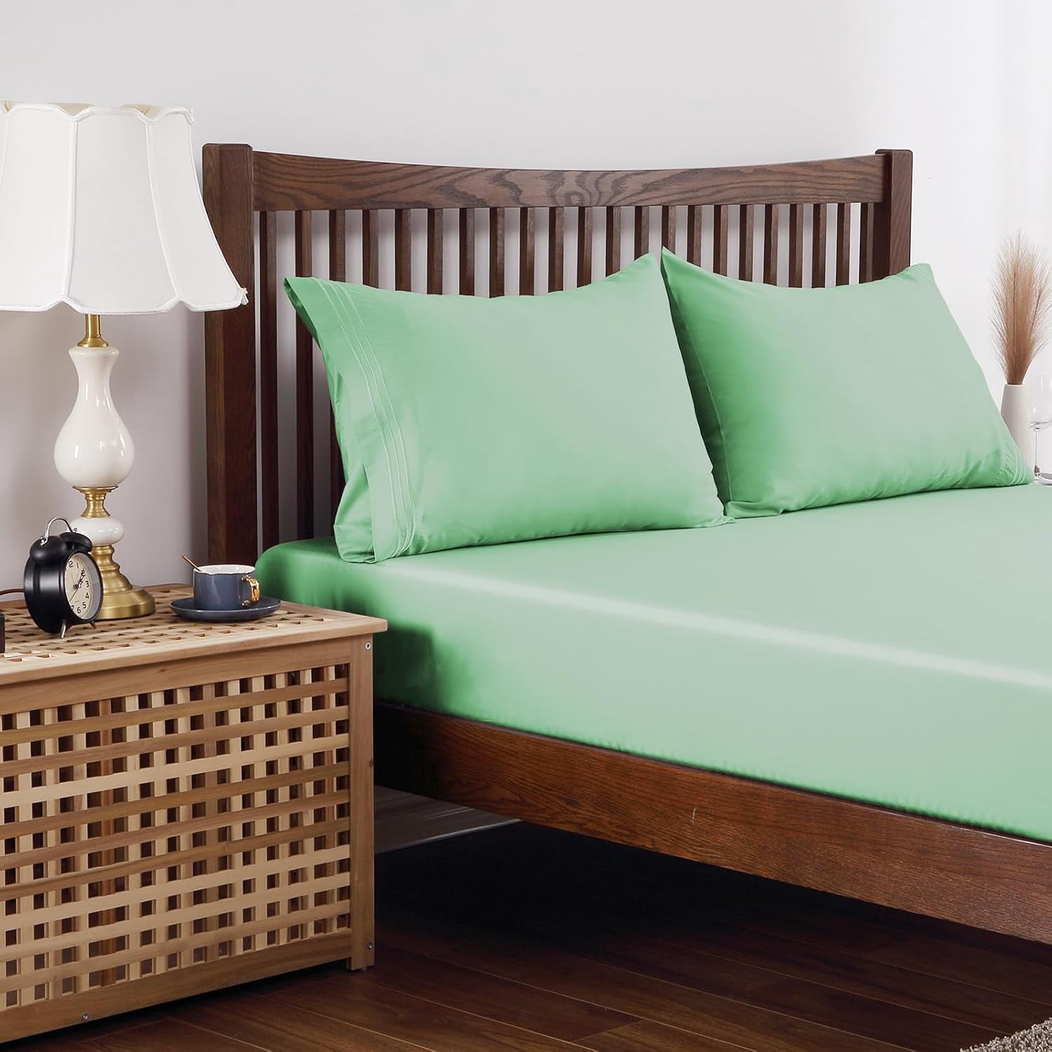 Bamboo Viscose Fitted Sheet 1 Pack Twin Size Only,400 Thread Count,8-16" Deep Pocket,Bottom Sheet Colorfast Soft & Silky & Breathable(1 Fitted Sheet Only, Sage Green, Twin)