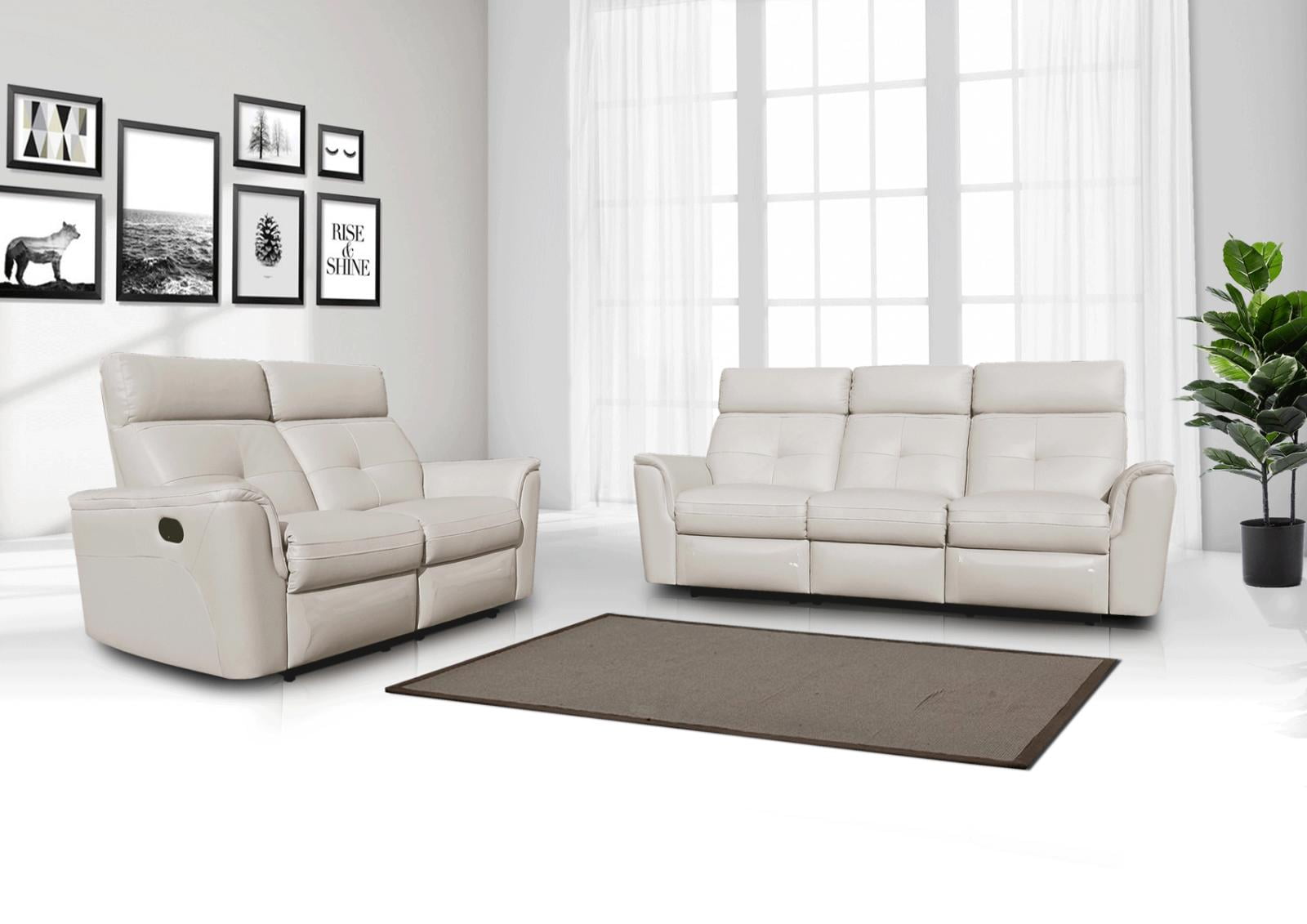 White Italian Leather Recliner Sofa Set, Contemporary Leather Reclining Sofa