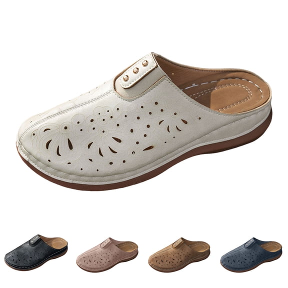Modstep Wide Slip on Mules for Women Casual Work Garden Clogs Wedge Slide Shoes Indoor Outdoor Floral Walkinbg Flat Slides size 6 Black