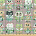 thumbnail image 2 of Ambesonne Owl Fabric by the Yard Upholstery, Cartoon Birds with Ornaments, 1 Yard, Pastel Pink and Pale Green, 2 of 5