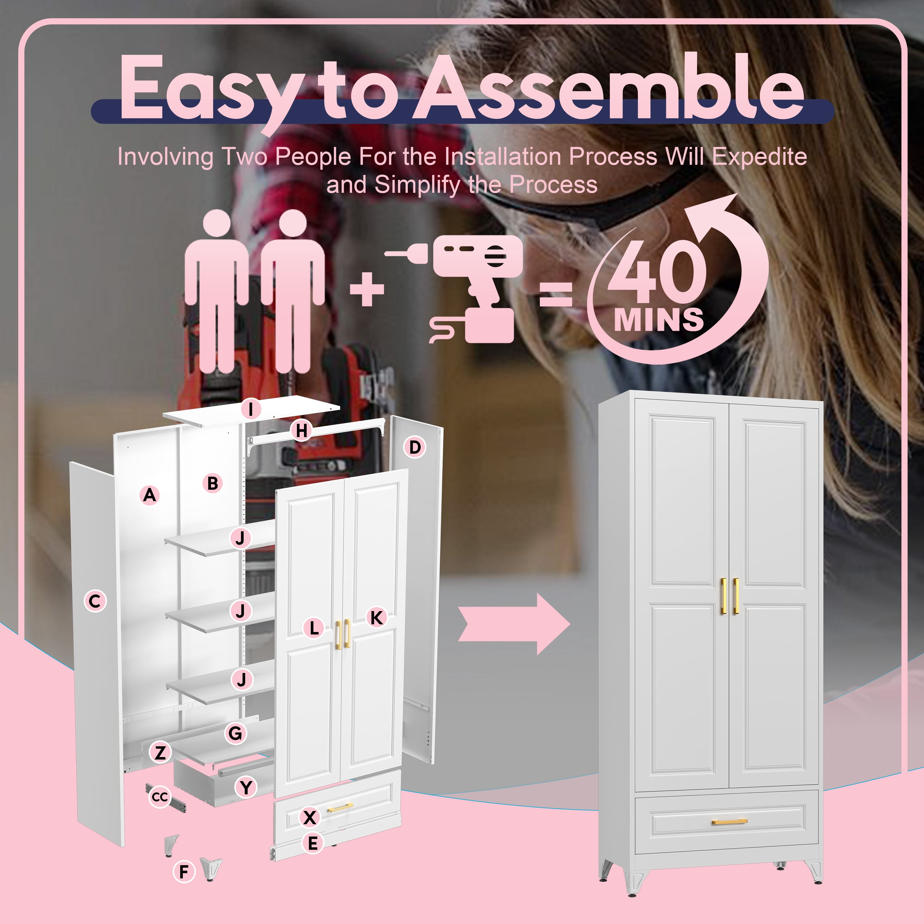 Polup 75"H Kitchen Pantry Cabinet, Metal Pantry Cabinet with Drawer, Storage Cabinets with Shelves, Food Cupboards