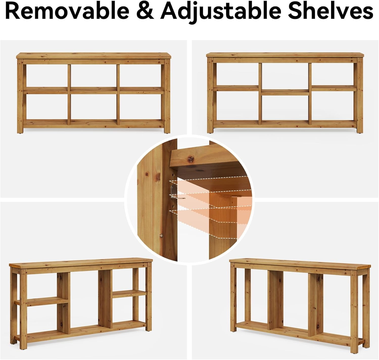 Tribesigns Solid Wood Horizontal Bookcase with Adjustable Shelves, 6 Cubes Storage Organizer Long Bookshelf, Farmhouse Low Cubby Bookcase for Living Room, Home Office, 63 Inches