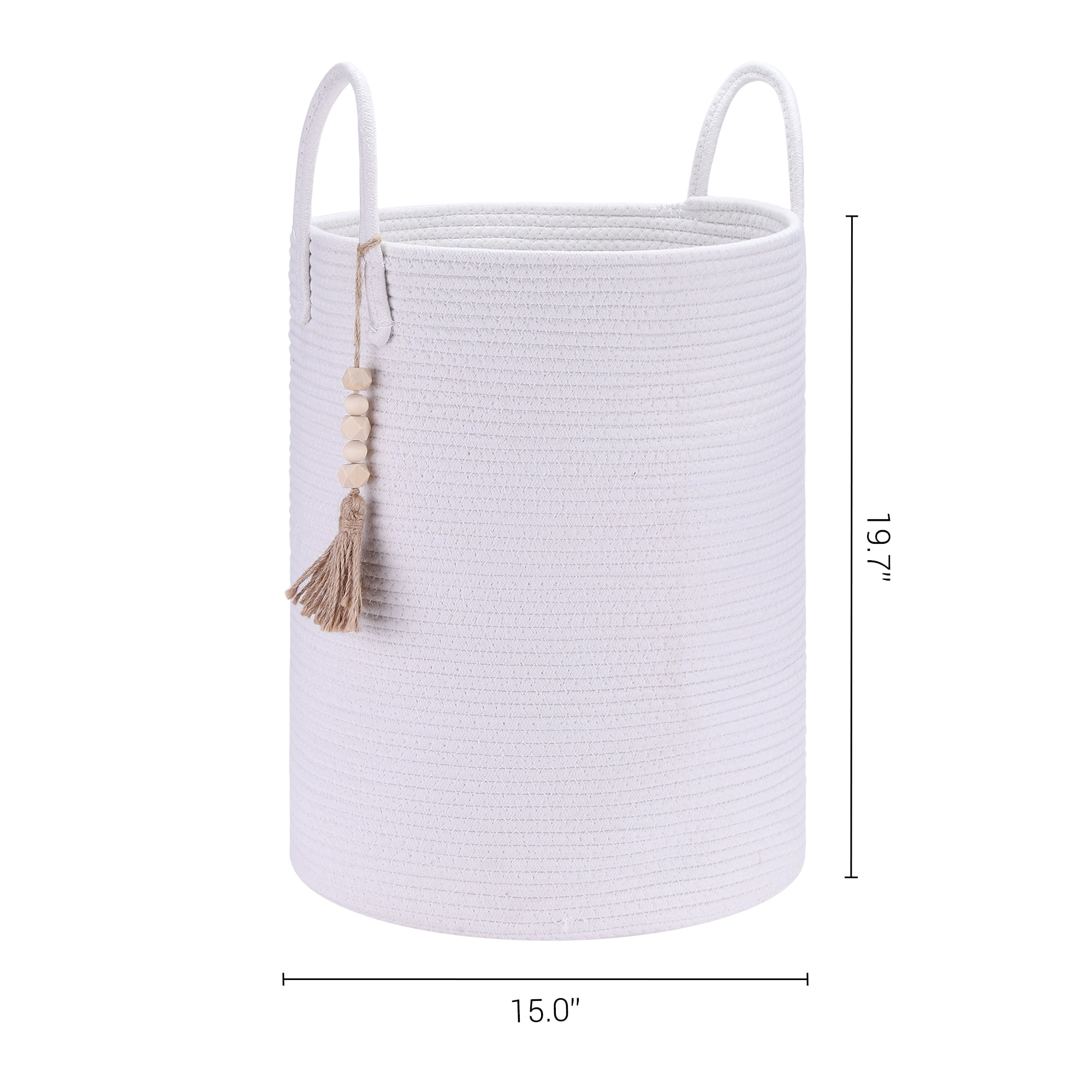 Unique Bargains Woven Storage Bin with Handle and Tassel Beads Storage Basket White