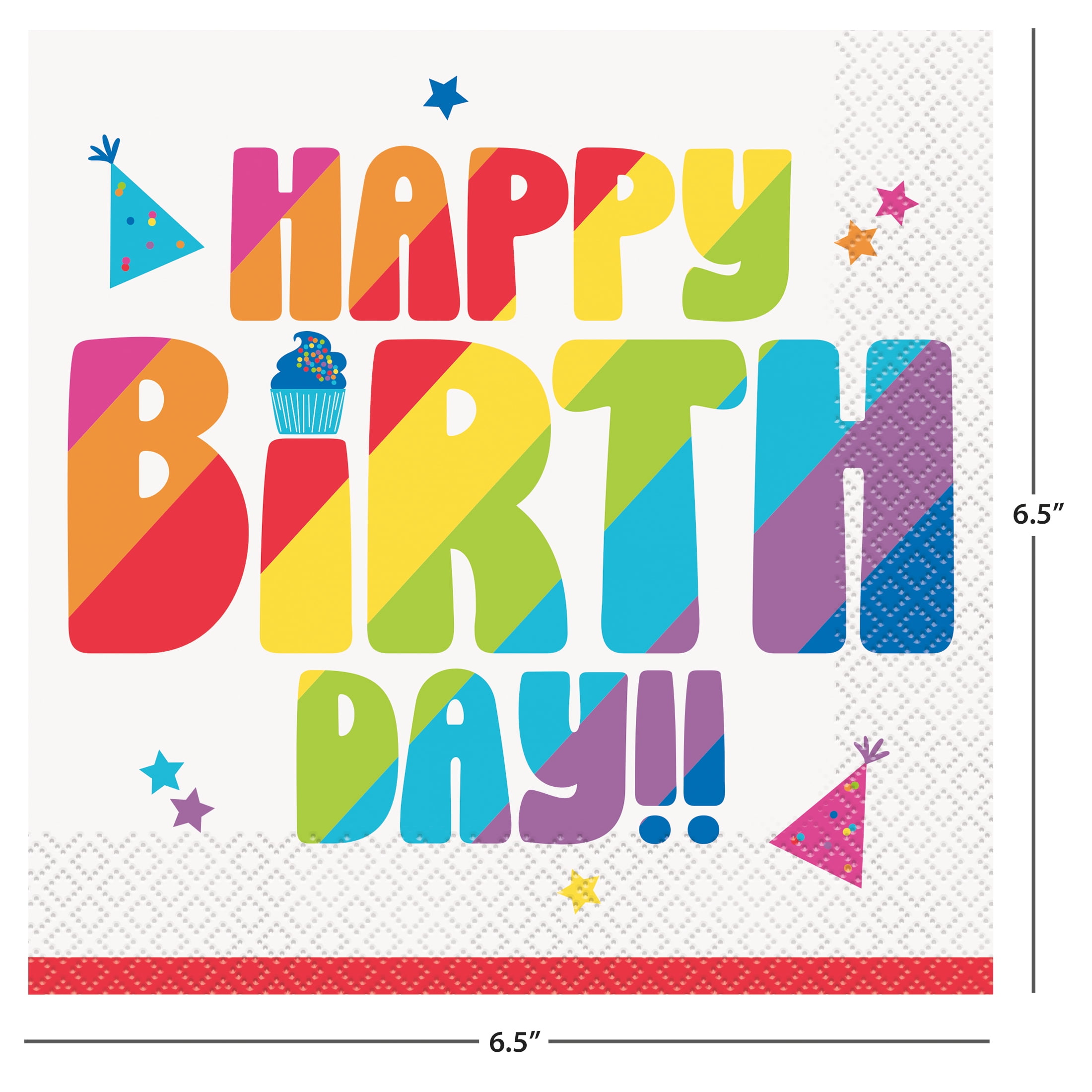 6.5" x 6.5" Disposable Multicolor Happy Birthday Paper Lunch Napkins, 20 Count, by Way To Celebrate