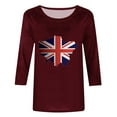 thumbnail image 4 of WREESH Womens Great Britain Uk Flag T-Shirts Casual 3/4 Sleeve T-Shirts Round Neck Cute Tunic Tops Basic Graphic Tees Blouses Loose Fit Pullover Wine, 4 of 5