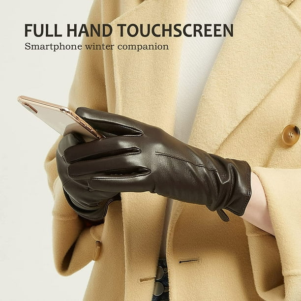 Leather Gloves Women - Winter Full-Hand Touch Screen Warm Driving