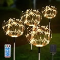 thumbnail image 1 of Juego de 4 luces solares para jardín de exterior, 480 LED, impermeables, alimentadas por energía solar, 8 modos de iluminación con control remoto para patio, fiesta de Navidad, jardín (amarillo) decor, 1 of 5