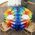 thumbnail image 3 of Colorful Tie Dye Symmetric Pattern Round Tablecloth 60"x60",Wrinkle Wipeable Table Cloth for Kitchen Dining Room Picnic Patio Party, 3 of 6