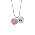 thumbnail image 2 of Delight Jewelry Silvertone Large Rounded Light Pink Oktant Crystal Heart Silvertone Script Initial Disc - K - Charm Necklace, 20"+3", 2 of 4