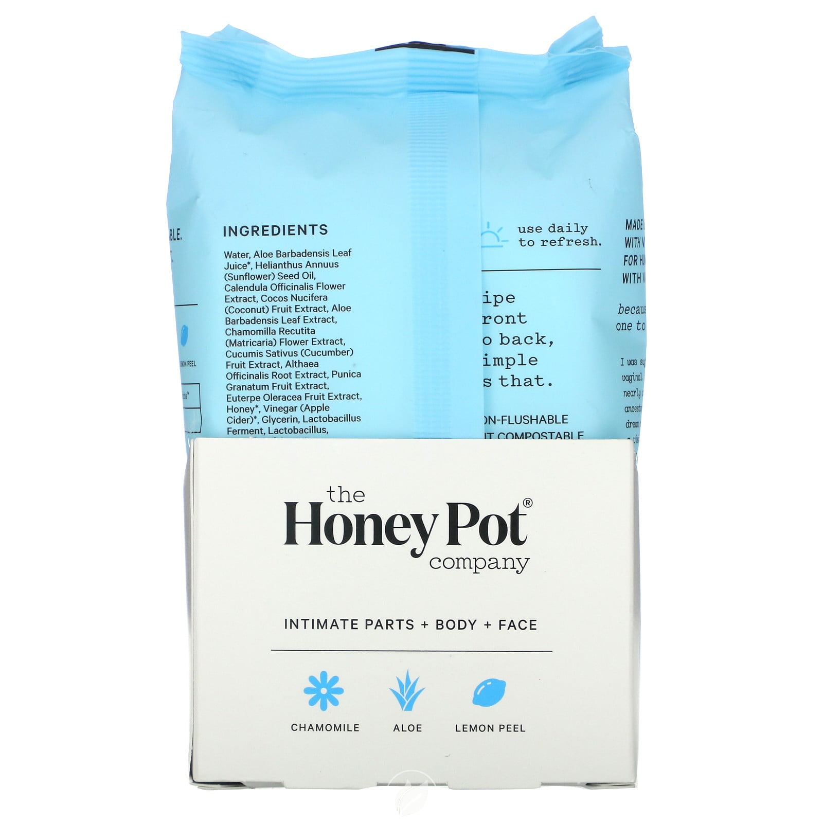 The Honey Pot Company Feminine Wipes Sensitive, 30 Count, 3 Pack