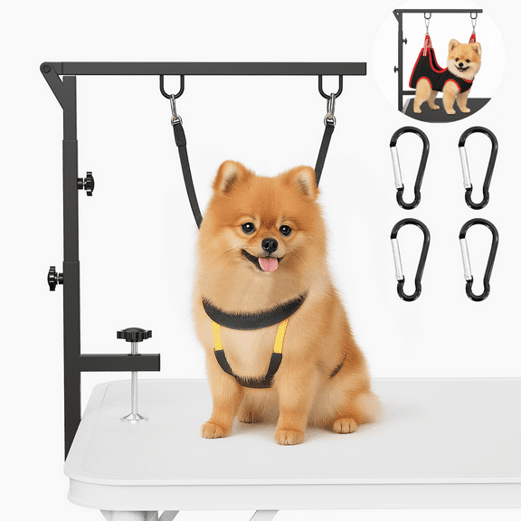 Dog Grooming Arm, 33.55" Adjustable Pet Grooming Table Arm with Table Clamp & 4 D-ring, Rust-Resistant Metal Frame, for Small & Medium Dogs,Cats