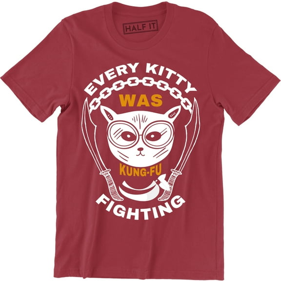 Mens Every Kitty Was Kung Fu Fighting Funny Kitten Cat Sword Music T-Shirt