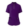 thumbnail image 3 of IYYVV Womens Stretch Zipper Mock Neck Scrubs Set, Medical Nursing Tops with Six Pocket Scrubs Jogger Pants Purple XL, 3 of 6