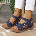 thumbnail image 6 of GERsome Low Wedge Heels Sandals for Women Open Toe Ankle Strap Platform Sandals for Travel Summer Beach, Blue Size 5.5, 6 of 9