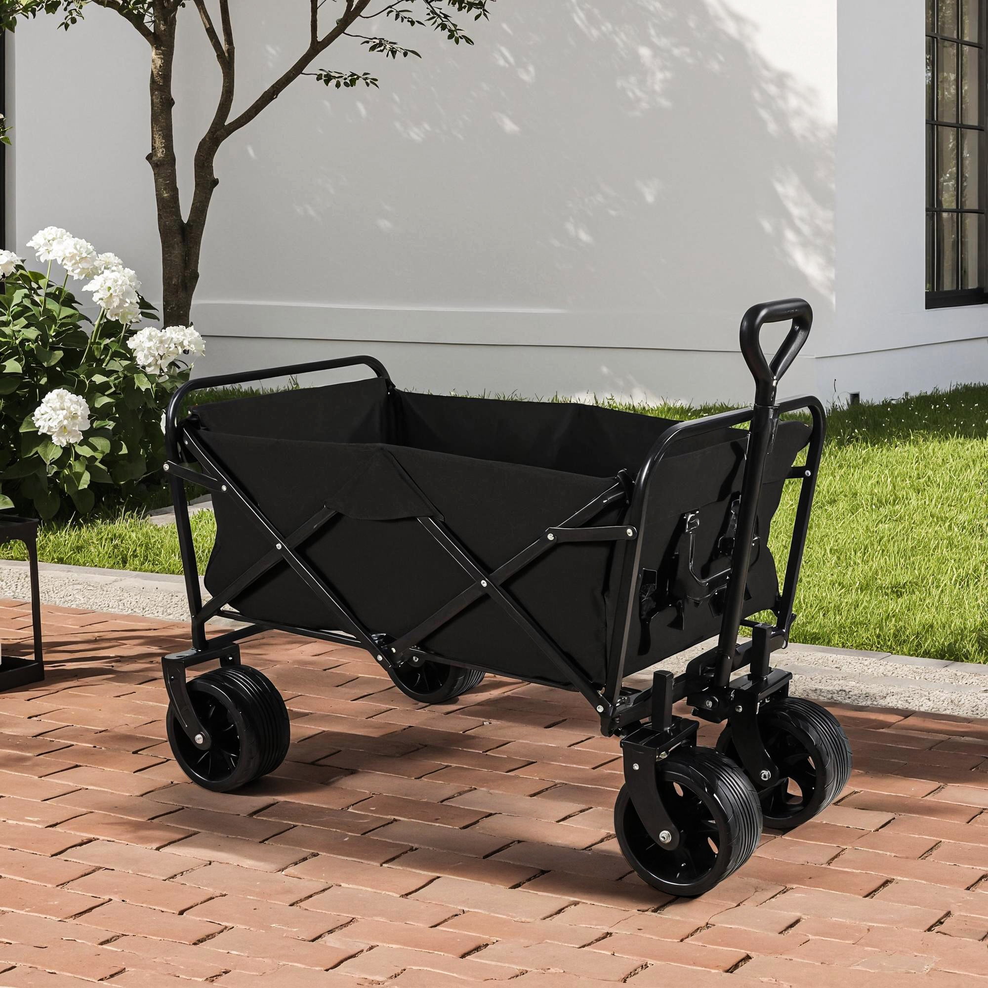 100L Collapsible Folding Beach Wagon Cart 220LBS Capacity Heavy Duty Foldable Utility Cart with Big Off Road Wheels for Sand Garden Camping