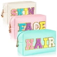 thumbnail image 1 of Set de 3 bolsas de maquillaje ZAUGONTW Preppy Patch con letras de chenilla, 1 of 7