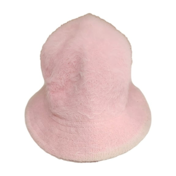 Womens Fuzzy Pink Angora Blend Bucket Hat Cap