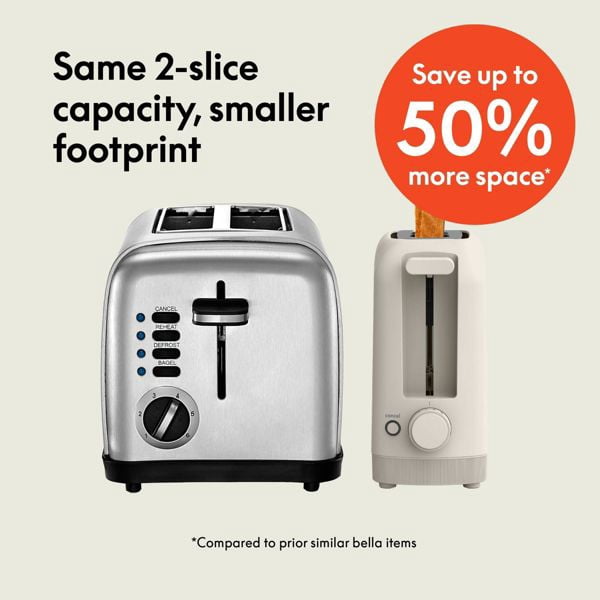 2-Slice Slim Toaster, 900 Watts, Metal Material, 6.85H x 14.88W x 3.58D