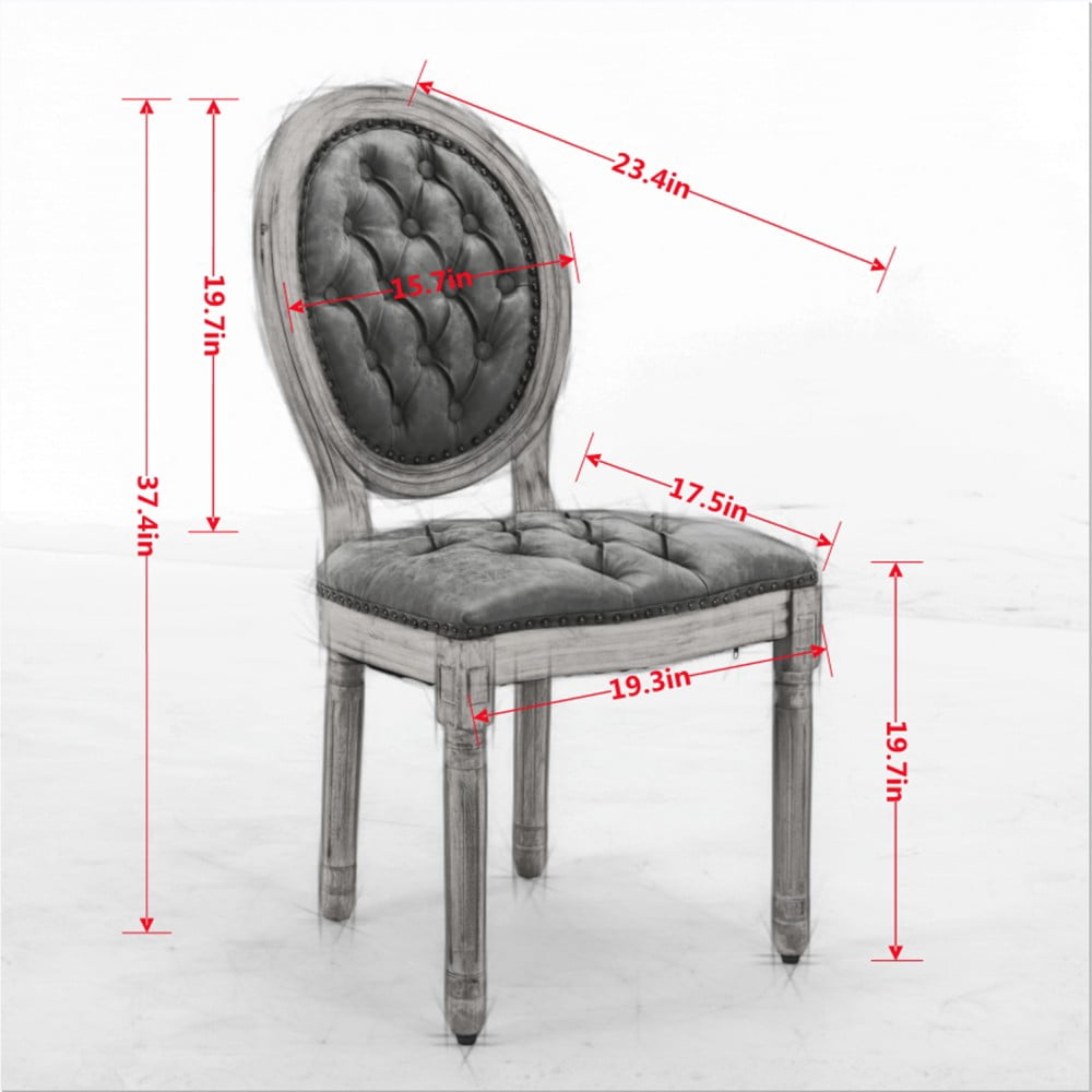 French Style Dining Chairs Set of 2, Solid Wood Upholstered Side Chairs with Tufted PU Leather, Nailhead Trim, Oval Back, Orange
