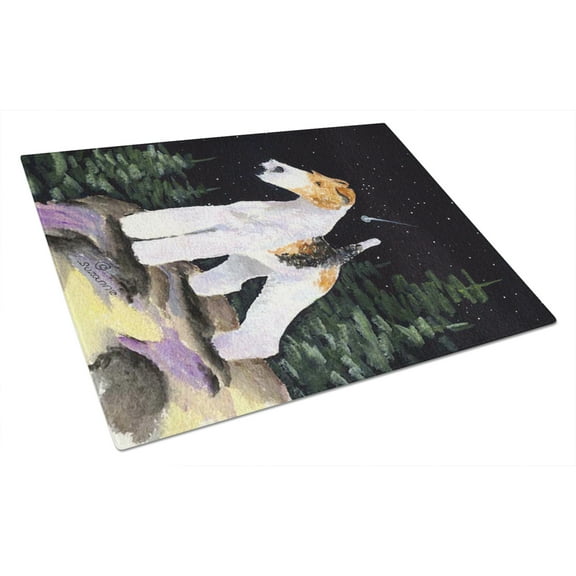 Caroline's Treasures Starry Night Fox Terrier Glass Cutting Board Large