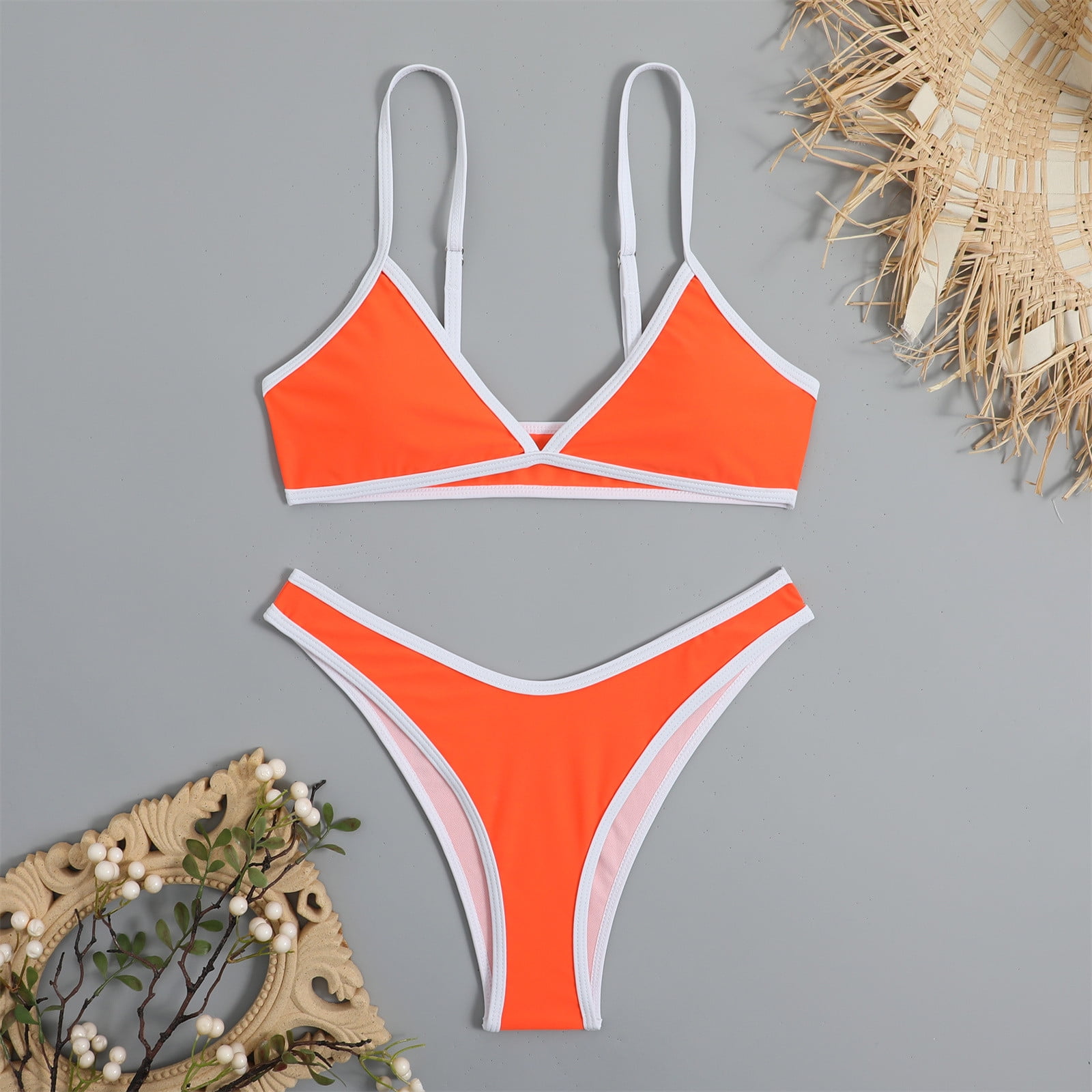 ZQGJB Women's Triangle Bikini Swimsuit Solid Color Print Two Piece Bathing  Suit Lace Up Swimwear with Trangle Swim Thongs Beachwear Set(Yellow,M) 