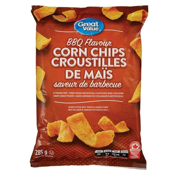 Great Value BBQ Flavour Corn Chips, 285 g