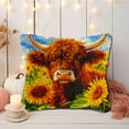 thumbnail image 5 of DIY Latch Hook Pillow Kits Cute Brown Highland Cow and Sunflowers Printed Pillowcase Crochet Yarns Hooking Handmade Pillow Cover Cushion for Home Sofa Decoration 17x17inch-1, 5 of 7