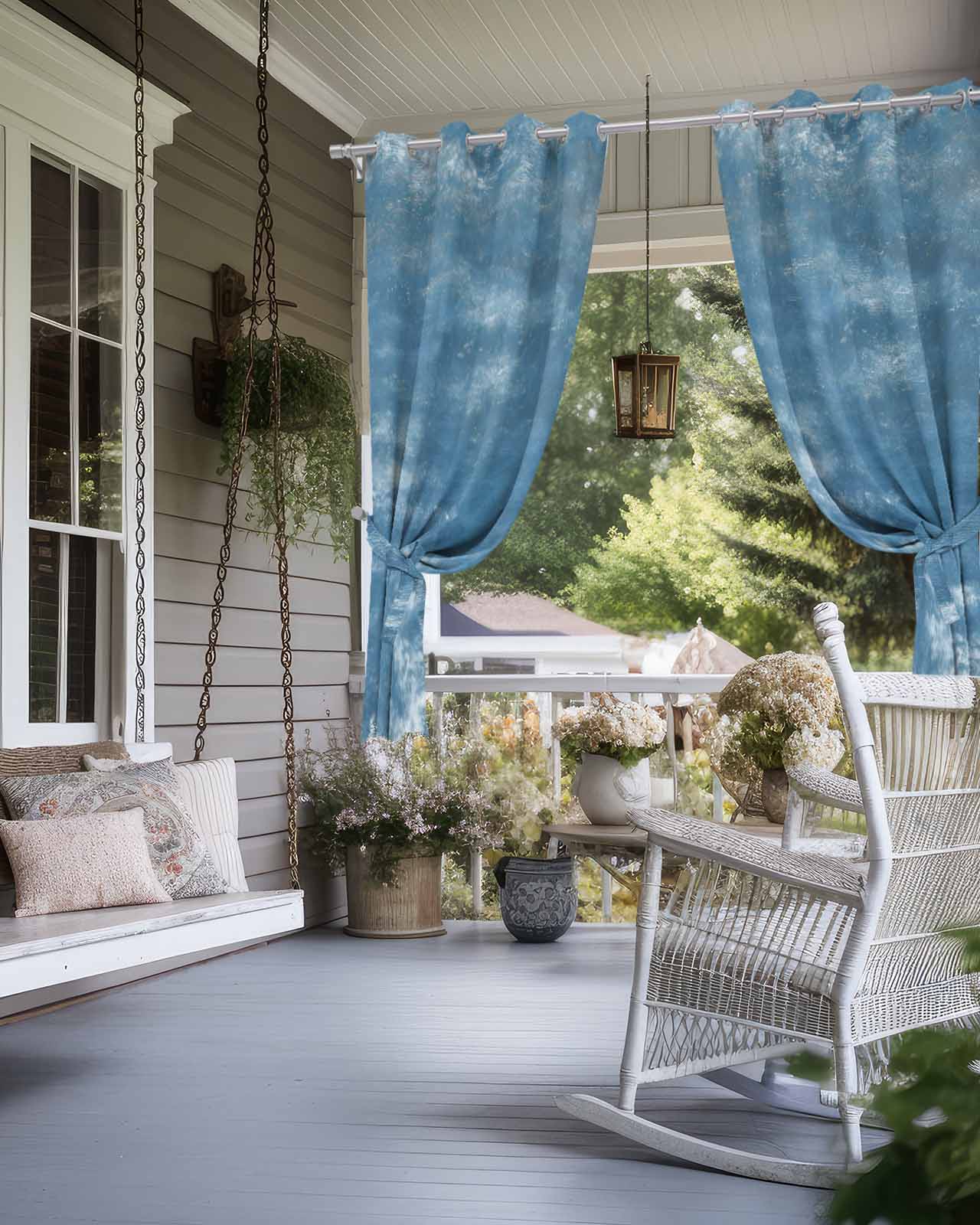Vintage Blue Outdoor Curtains for Patio, Modern Abstract Art Ombre Privacy Drapes Grommet Waterproof Outside Curtains for Porch/Cabana/Balcony 54"x 108", 1 Panel