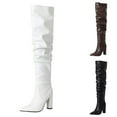 thumbnail image 5 of Womens Thigh High Boots Slouchy Leather Pointed Toe High Block Heel Pull on Fall Winter Dress Tall Boots White Size 9, 5 of 7