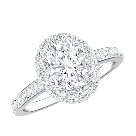 Rosec Jewels Lab Grown Diamond Halo Engagement Ring - Womens Oval Wedding Ring (EF-VS Quality), 925 Sterling Silver, US 4.00