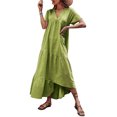 thumbnail image 4 of SAYOO , vestido suelto de manga corta para mujer, Color sólido, cuello en V, dobladillo Irregular, elegante vestido de fiesta de playa de verano, ropa de calle de vacaciones SAYOO  Casual, 4 of 9
