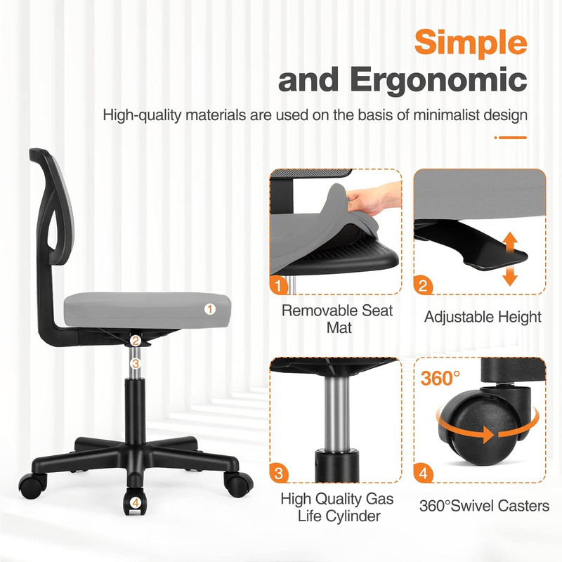 Beddle Armless Office Chairwith Lumbar Support, Low-Back Ergonomic Swivel Mesh Desk Chair, Comfortable Seat for Home Office or Study, Green