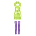 thumbnail image 7 of ZHOGXU Womens Metallic Shiny Sleeveless Dress High Neck Cutout Bodycon Party Mini Dresses With Socks For Nightclub Party, 7 of 7