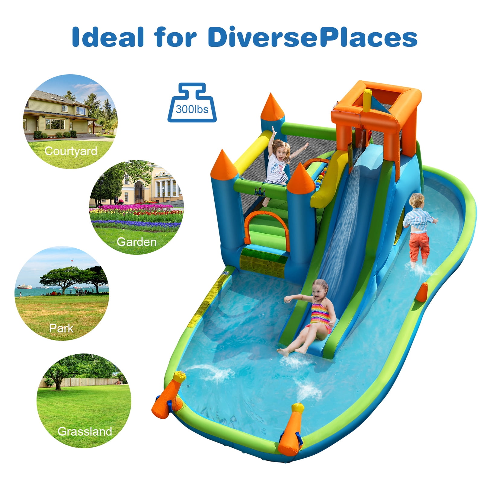 Infans Bountech Inflatable Water Slide Kids Bounce House Splash Water Pool w/ Blower