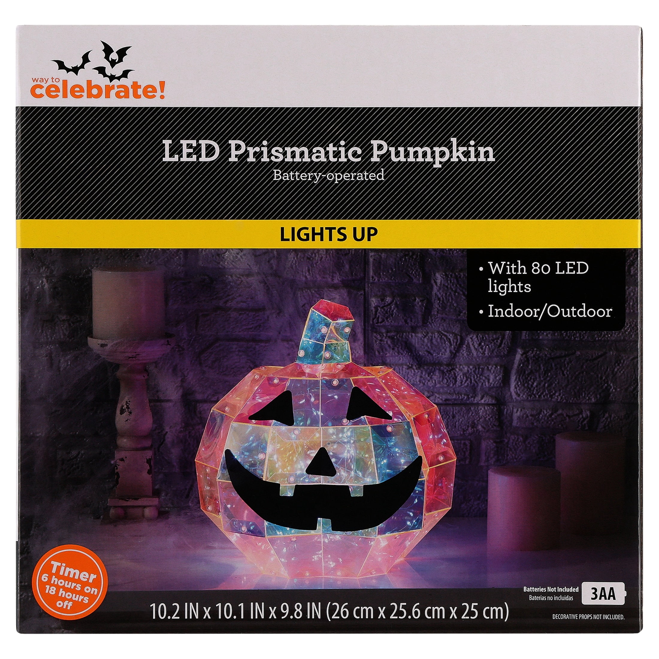 Indoor/Outdoor Battery-Operated LED Prismatic Pumpkin Decoration, Orange, 9.8", Halloween by Way To Celebrate