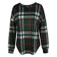 thumbnail image 4 of Plaid Gingham Pullover Drop Shoulder Manga larga Plaid Pullover Crewneck Loose Gingham Camisa para Mujer Verde S, 4 of 6