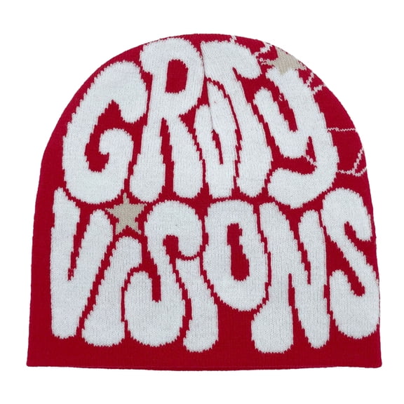 comerut Men Women Knitting Beanie Hat Letter Jacquard Print Hip Hop Style Warm Winter Elastic Knitting Hat Streetwear