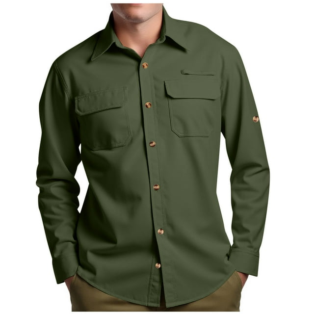 Plebaso Men's UPF 50+ Button down Shirts Long Sleeve Sun Protection Fishing Shirts for Camping Hiking