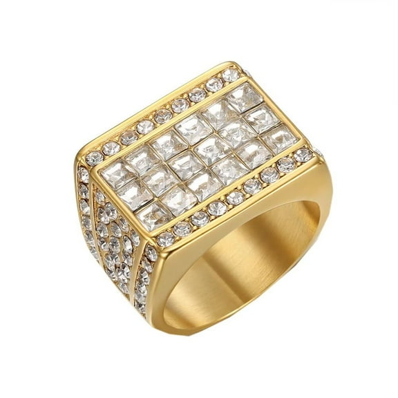 PAMTIER Men's Stainless Steel Creative Vintage Square Zirconia Ring Hip Hop Style Gold Size 8