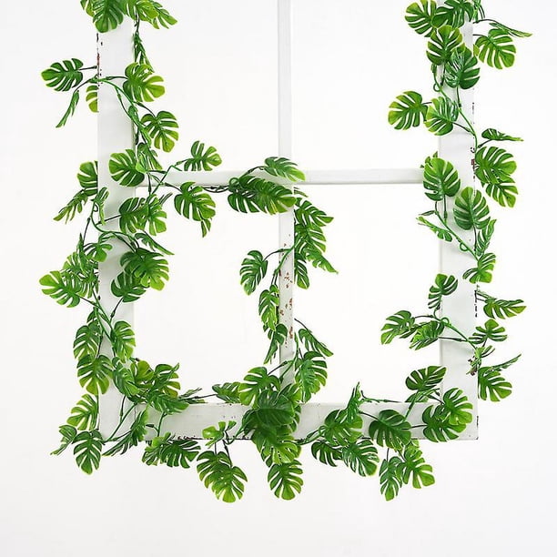 Guirnalda de hiedra artificial: hojas de palma de Monstera tropical falsas artificiales, enredadera de hiedra artificial, decoración de plantas enrejadas para celebraciones, bodas, cocinas y jardines.